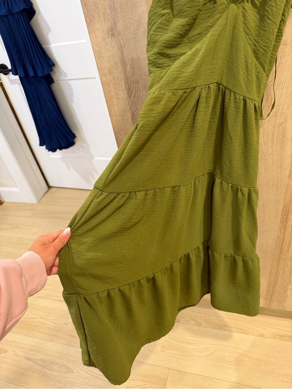 Monteau Olive Green Ruffle Strap Tiered Maxi Dress - Picture 4 of 7